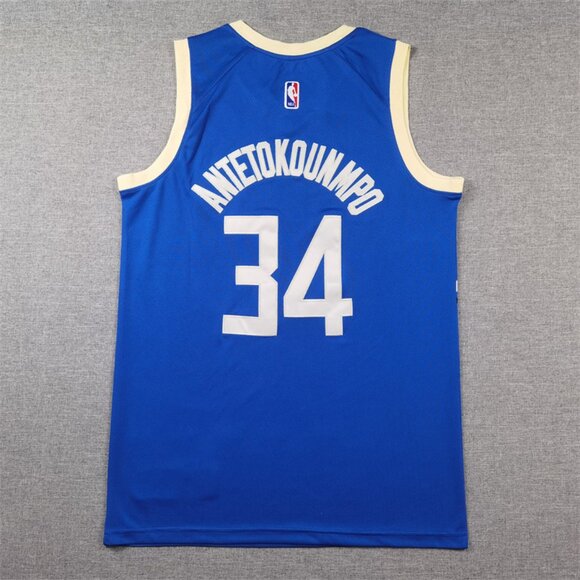 Milwaukee Bucks Giannis Antetokounmpo #34 Basketball Jersey – Blue NBA Fan Tank - Picture 3 of 5